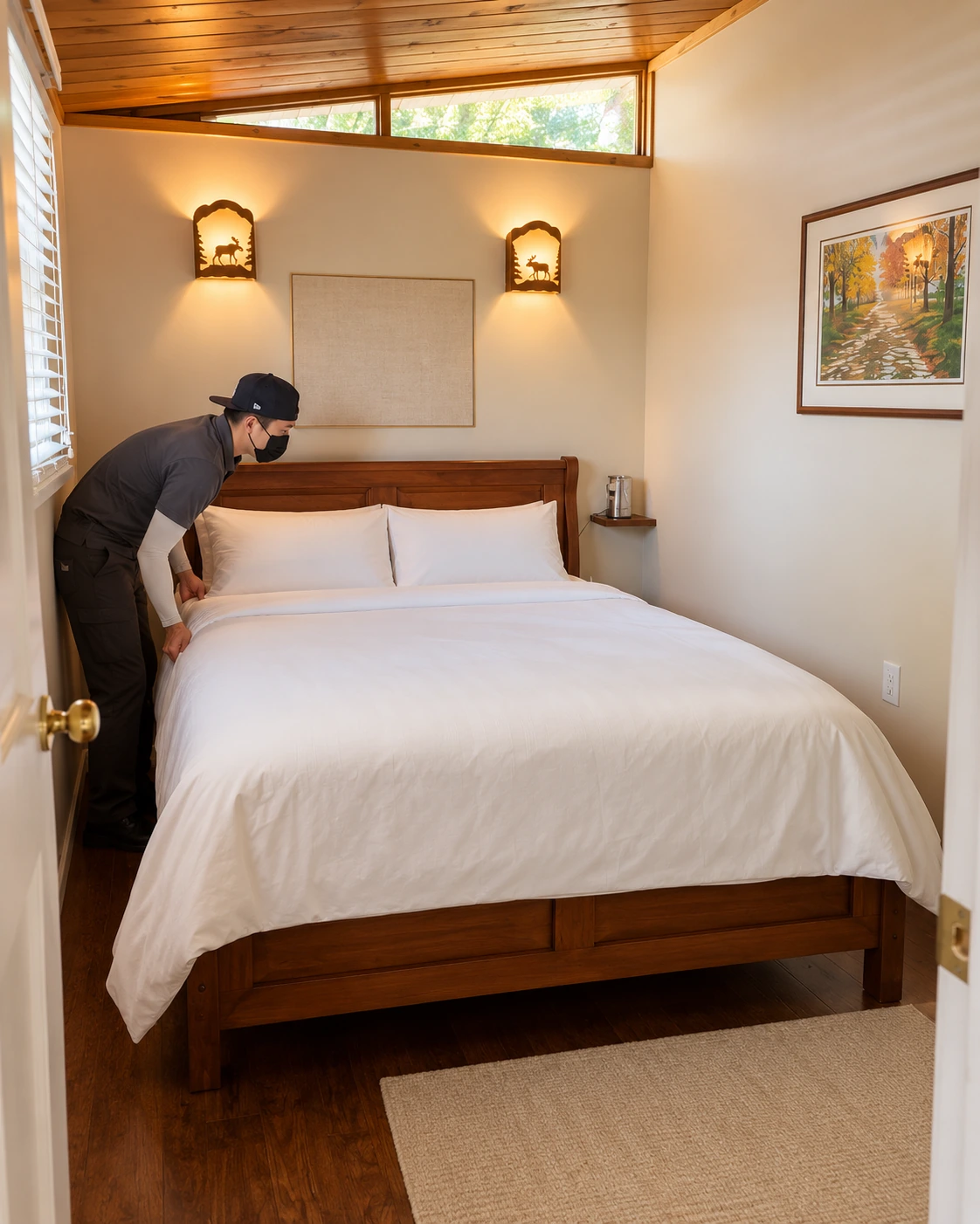 Fresh bedding prepared during cottage cleaning and turnover reset